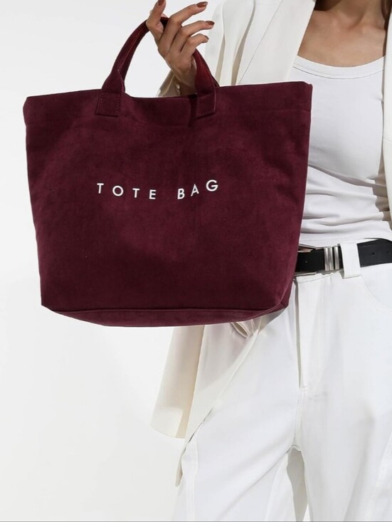 Handbags - Burgundy Tote Bag - Everyday Suede Carryall